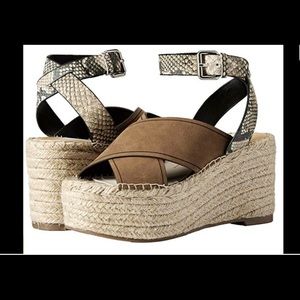 Dolce Vita Platform Wedges Sandals Nubuck Leather Olive/Snake 6.5